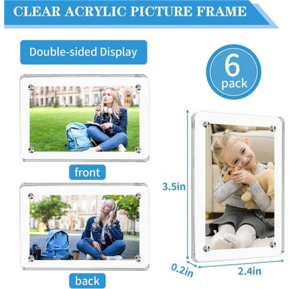 Acrylic magnetic polaroid frames set of 6 mini photo display for fridge or locke - Picture 2 of 7